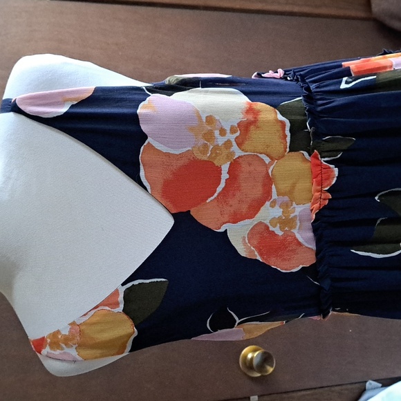 Maurices sundress, size M navy blue with orange, pink, taupe, and olive green - Picture 2 of 6